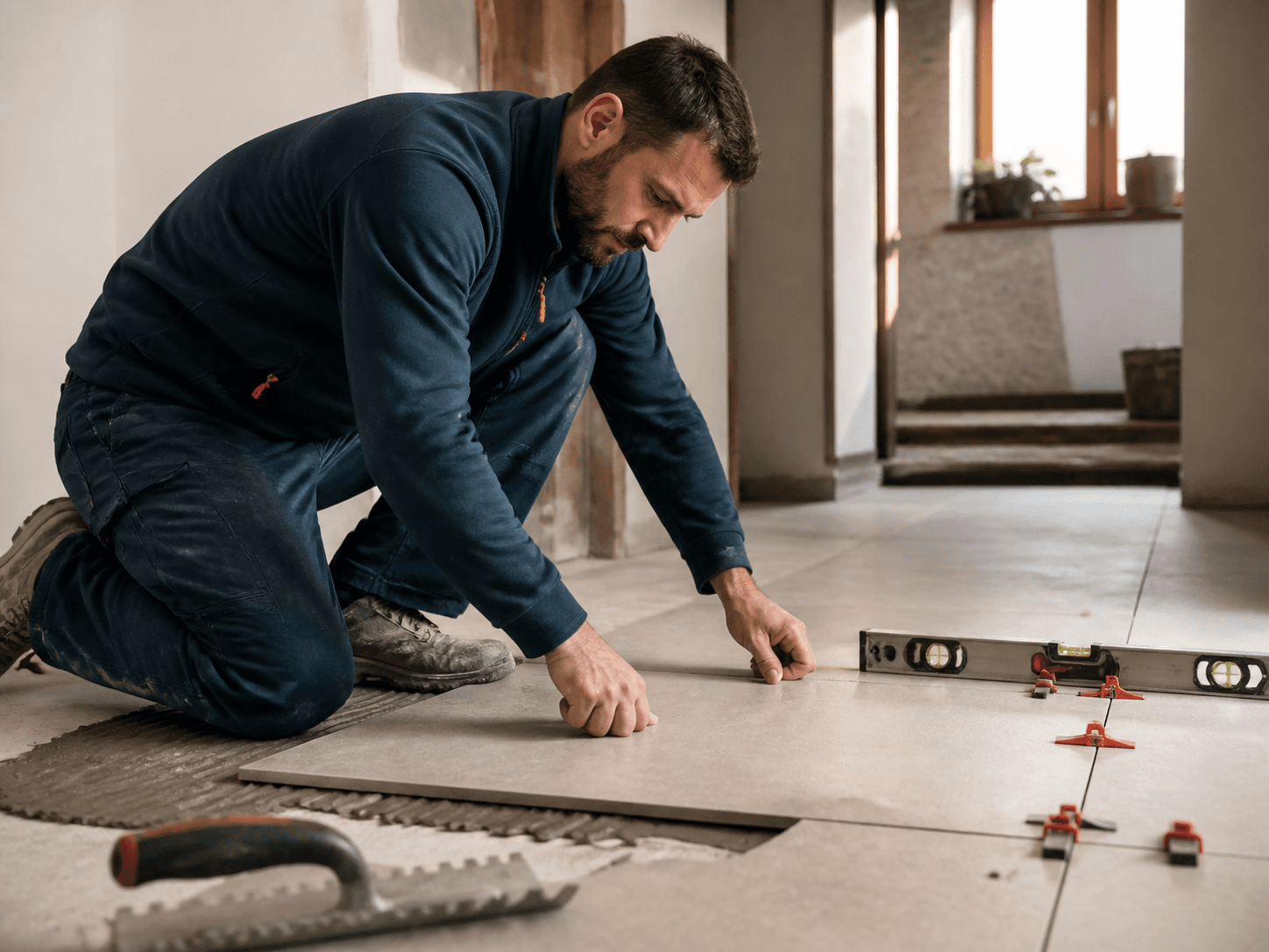 Carreleur en intervention sur un chantier